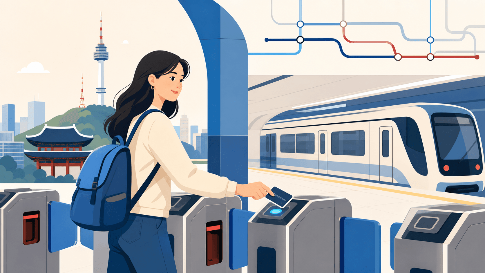 First-time visitor tapping a transit card at a Seoul subway gate