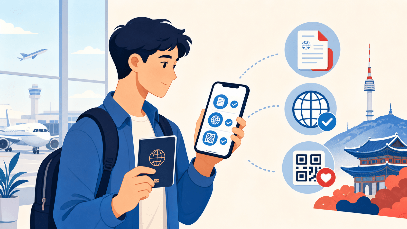 Traveler checking Korea entry requirements before a flight