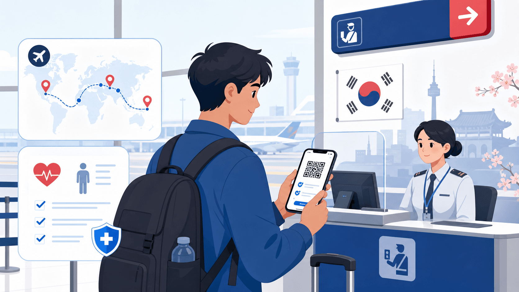 Traveler completing Q-Code before entering Korea