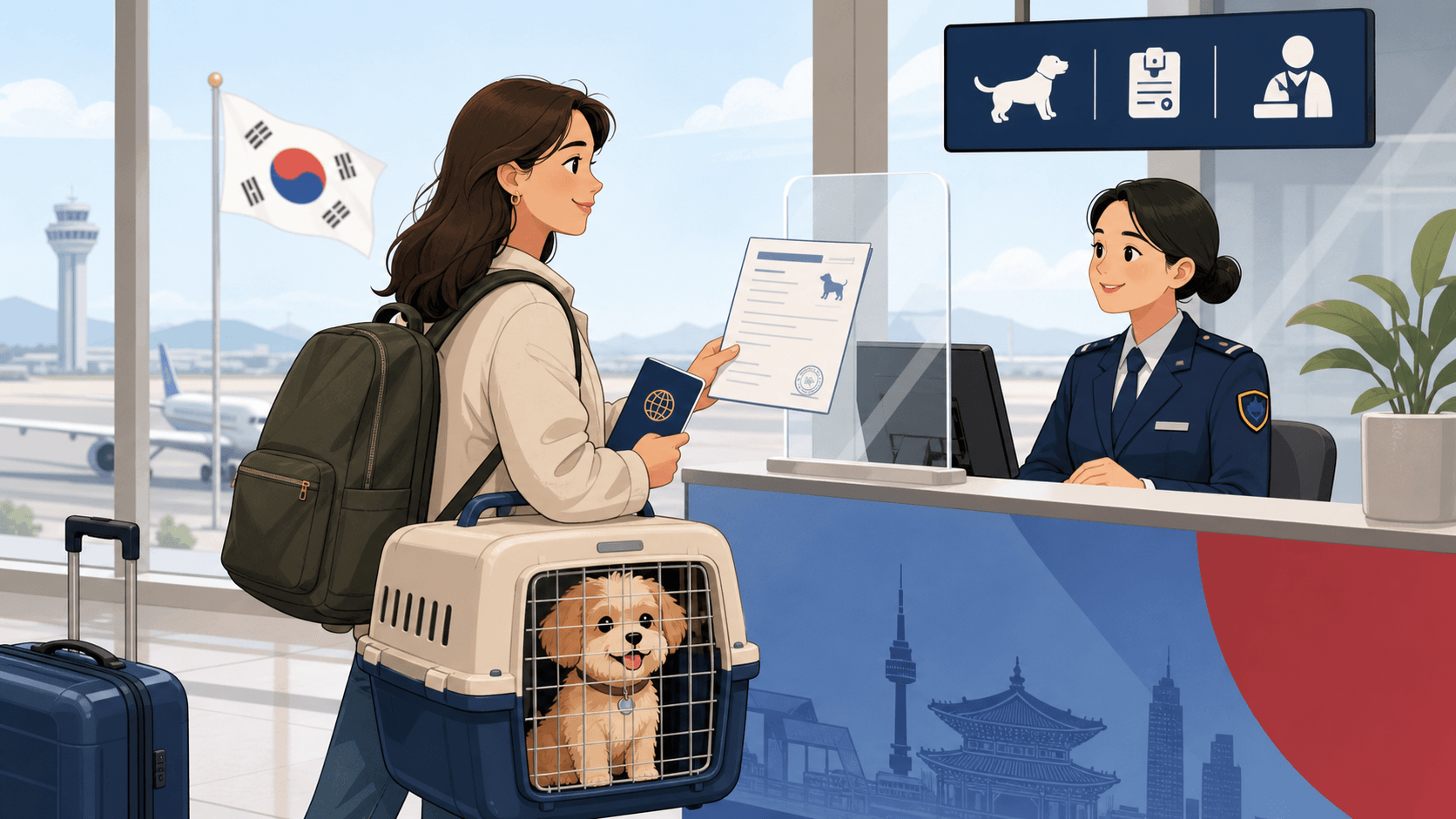 Traveler arriving in Korea with a dog and quarantine documents