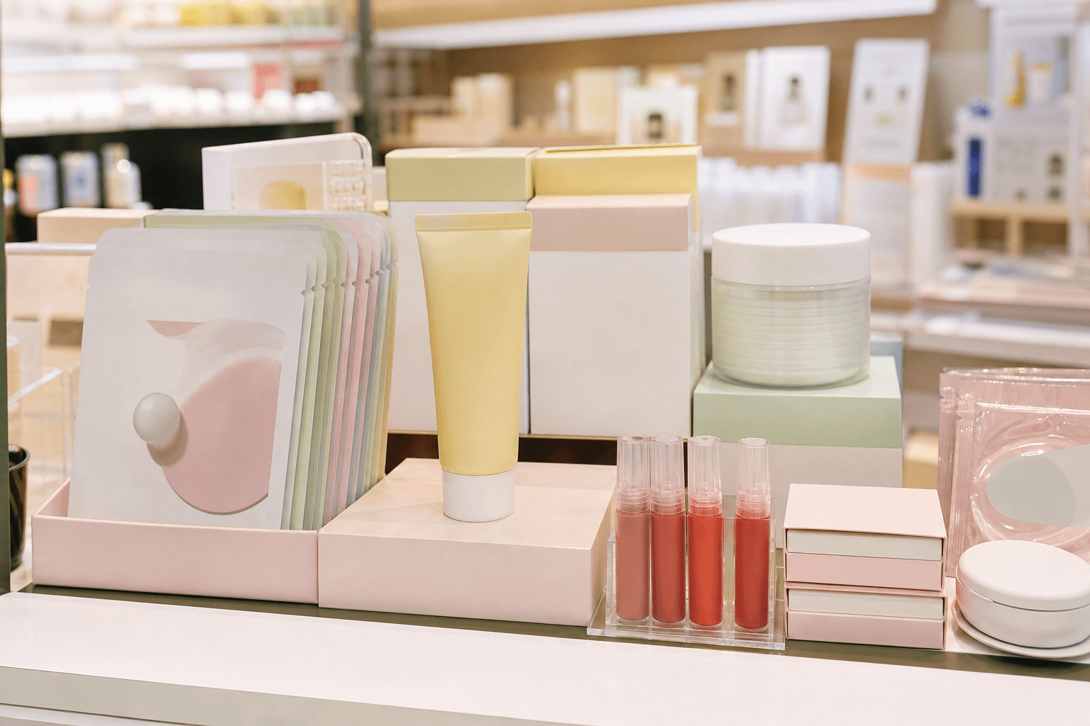 Korean beauty gift selection with sheet masks and skincare products