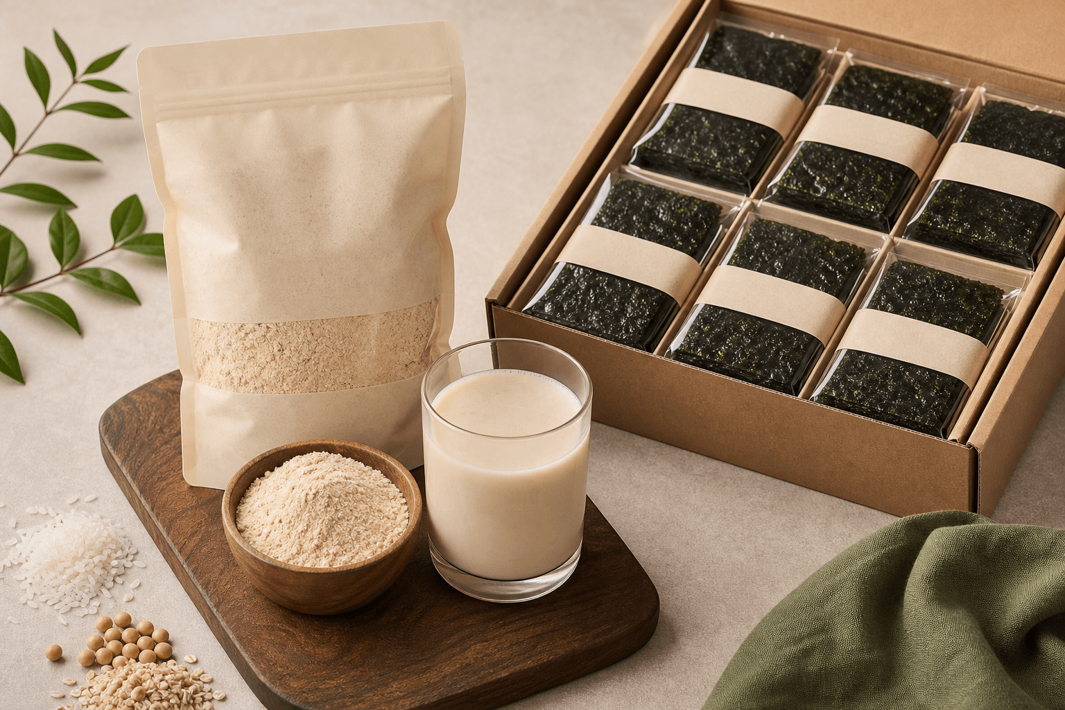 Misugaru drink and Korean roasted seaweed gift packs