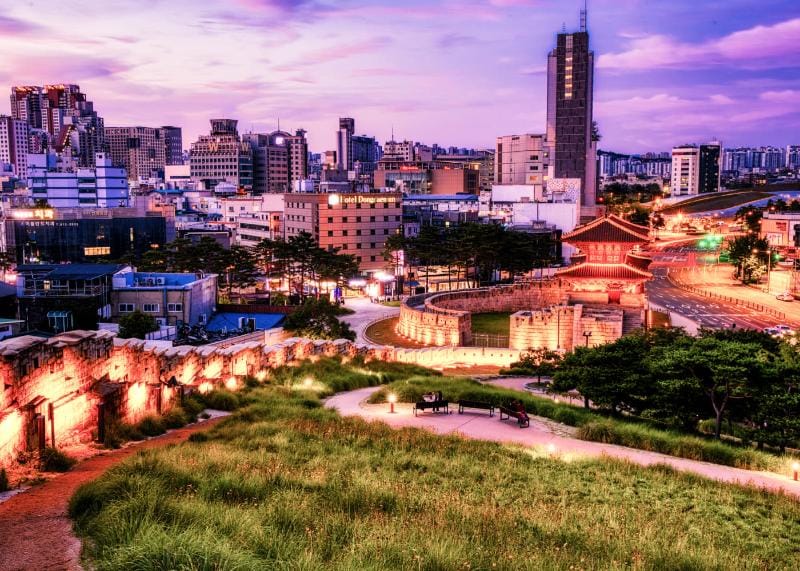 Night view of Seoul City Wall from Naksan Park
